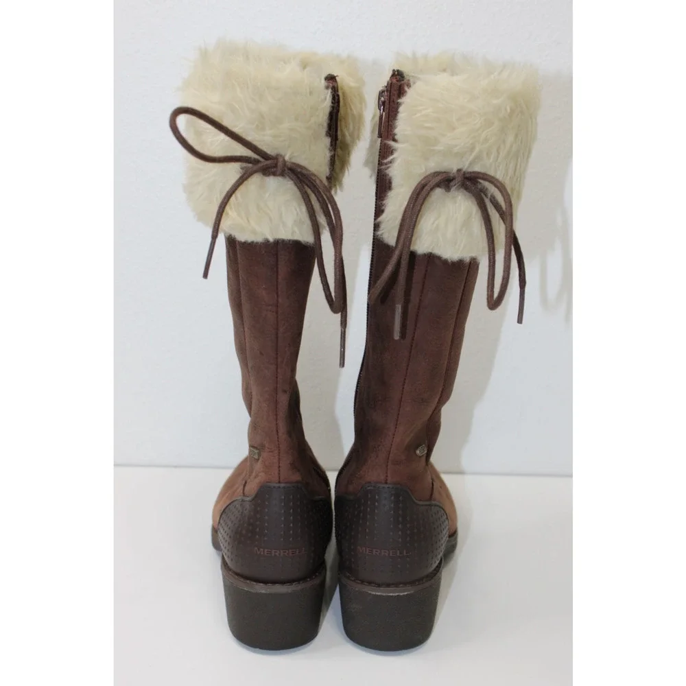 Merrell Brunette Boots Women's Size 6.5 Brown Faux Wool Fur Zip Winter Chunky